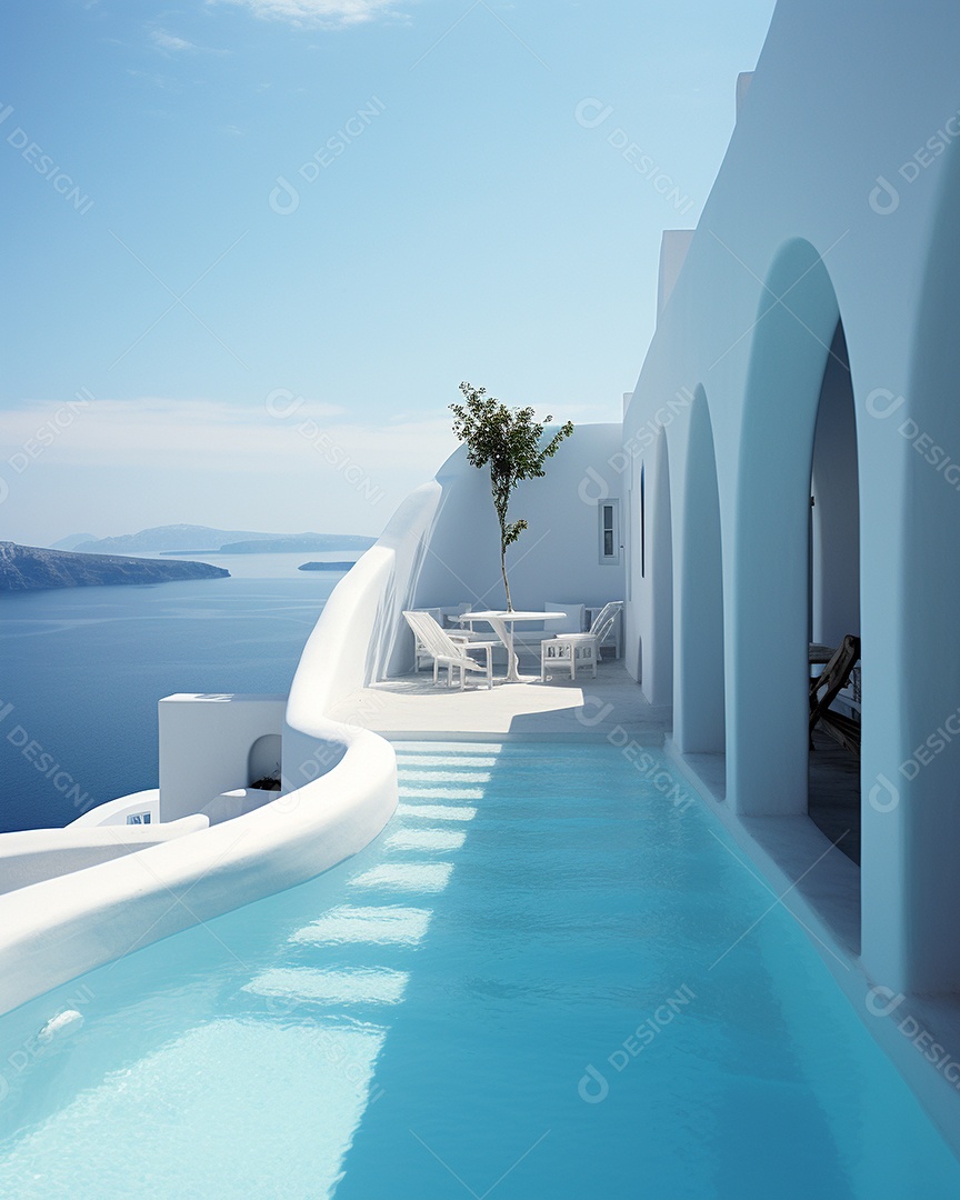 Projeto de casa do arquiteto Santorini Grécia com piscina externa