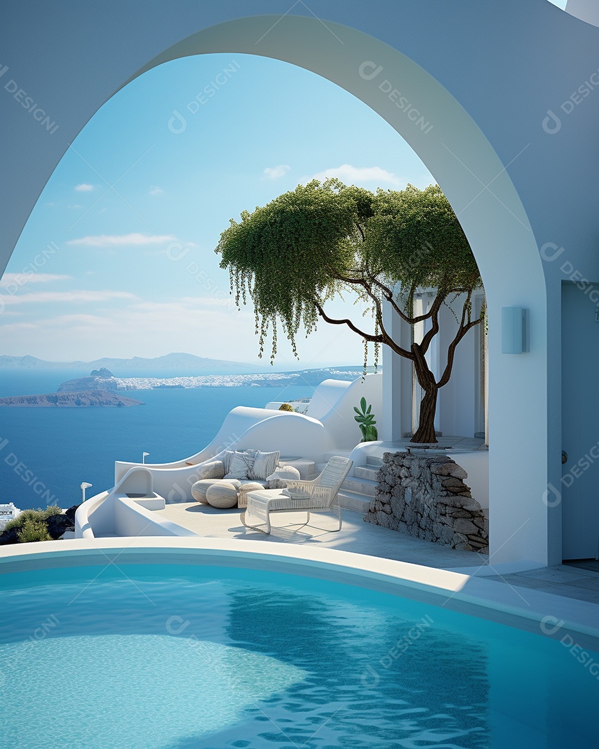 Projeto de casa do arquiteto Santorini Grécia com piscina externa