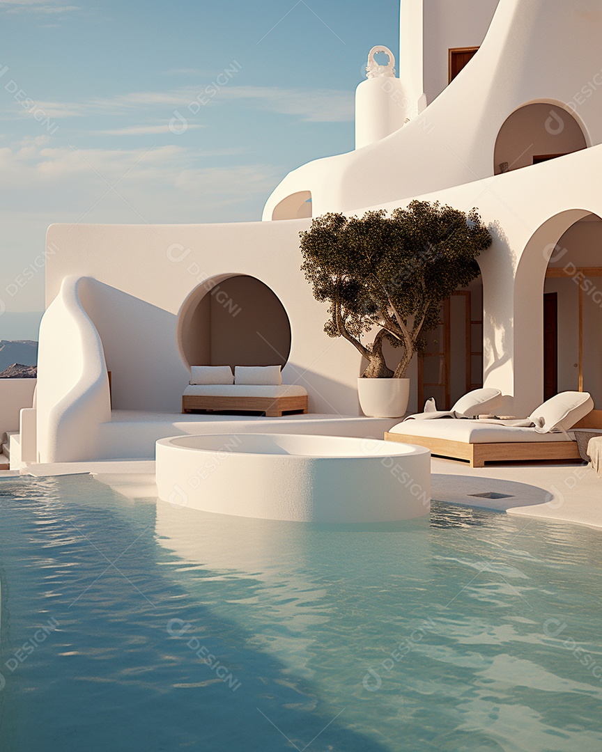 Projeto de casa do arquiteto Santorini Grécia com piscina externa