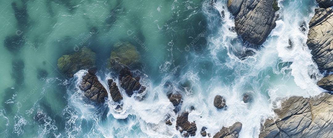 Retrato aérea do litoral rochoso