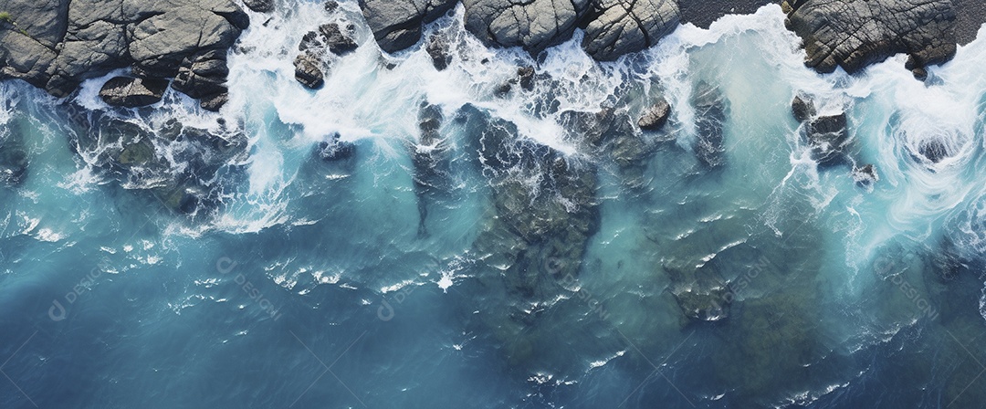 Retrato aérea do litoral rochoso