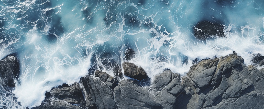 Retrato aérea do litoral rochoso