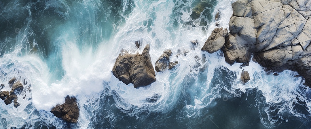 Retrato aérea do litoral rochoso