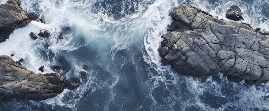 Retrato aérea do litoral rochoso