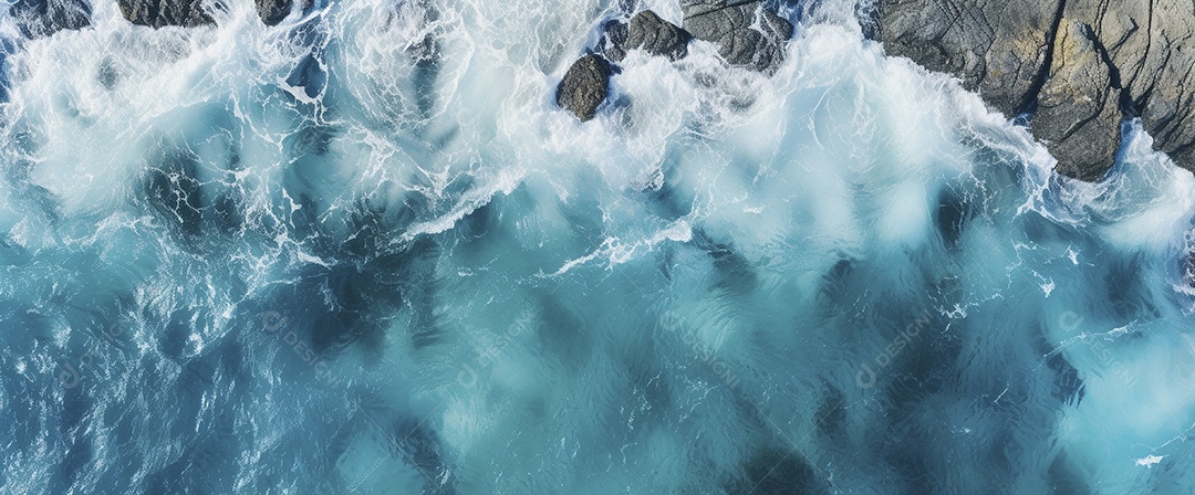 Retrato aérea do litoral rochoso