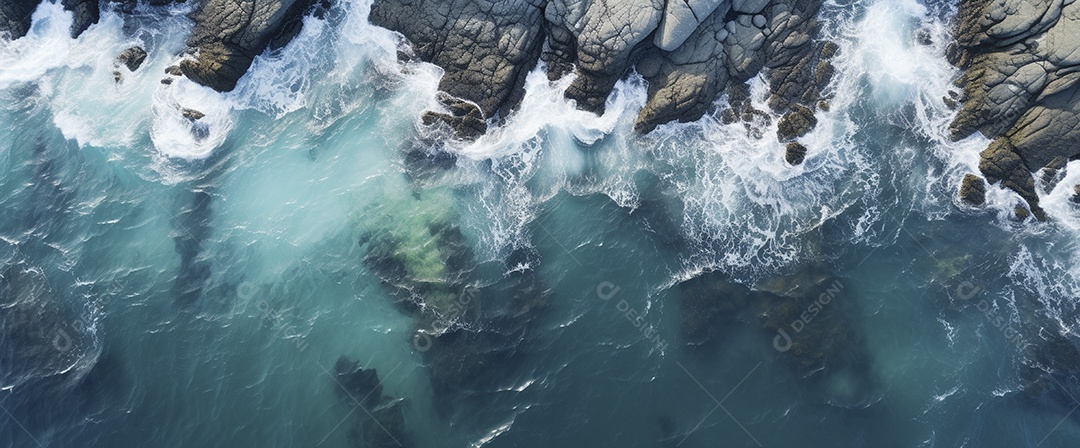 Retrato aérea do litoral rochoso