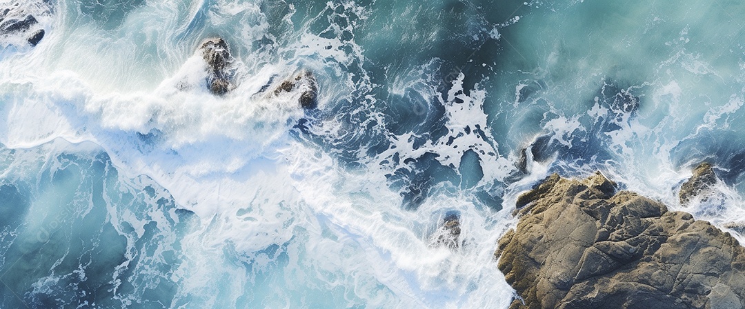 Retrato aérea do litoral rochoso