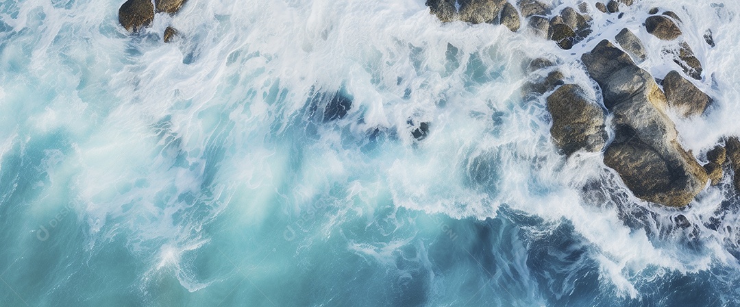 Retrato aérea do litoral rochoso