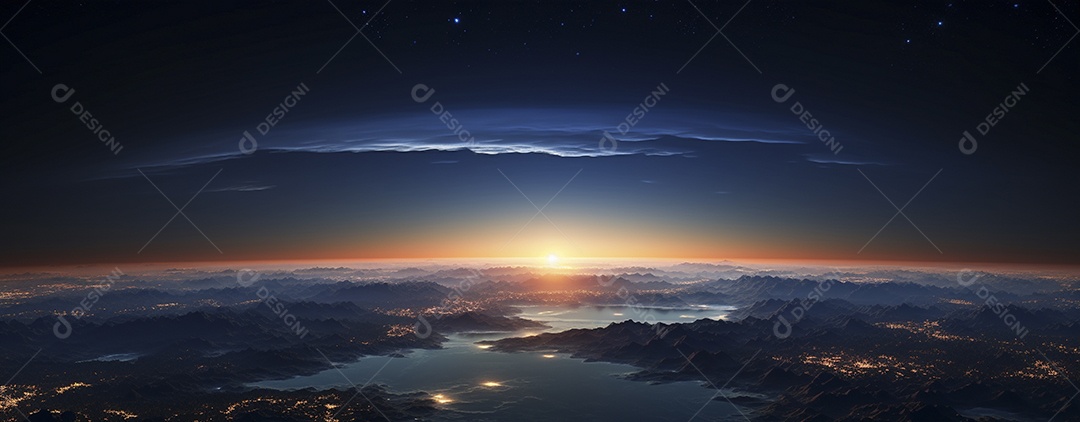 Amanhecer nascendo sobre uma terra no espaço sideral