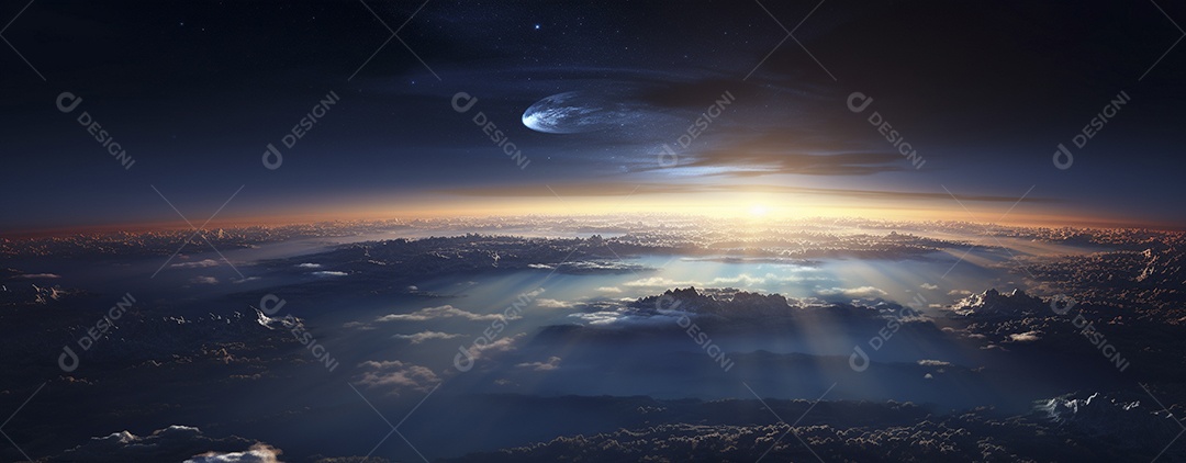 Amanhecer nascendo sobre uma terra no espaço sideral