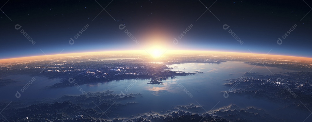 Amanhecer nascendo sobre uma terra no espaço sideral