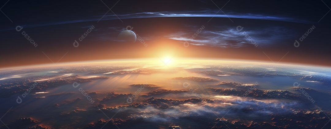 Amanhecer nascendo sobre uma terra no espaço sideral