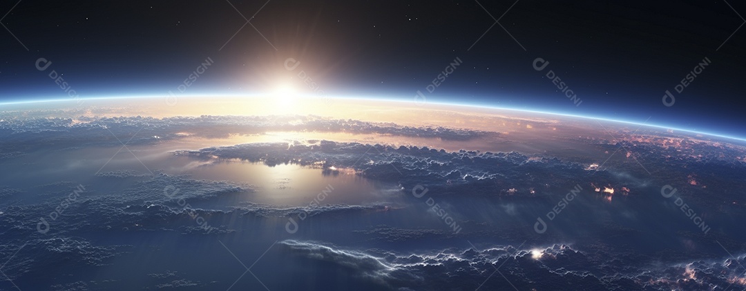 Amanhecer nascendo sobre uma terra no espaço sideral