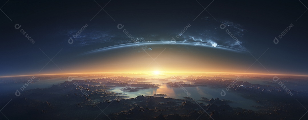 Amanhecer nascendo sobre uma terra no espaço sideral