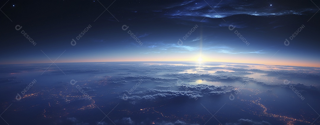 Amanhecer nascendo sobre uma terra no espaço sideral