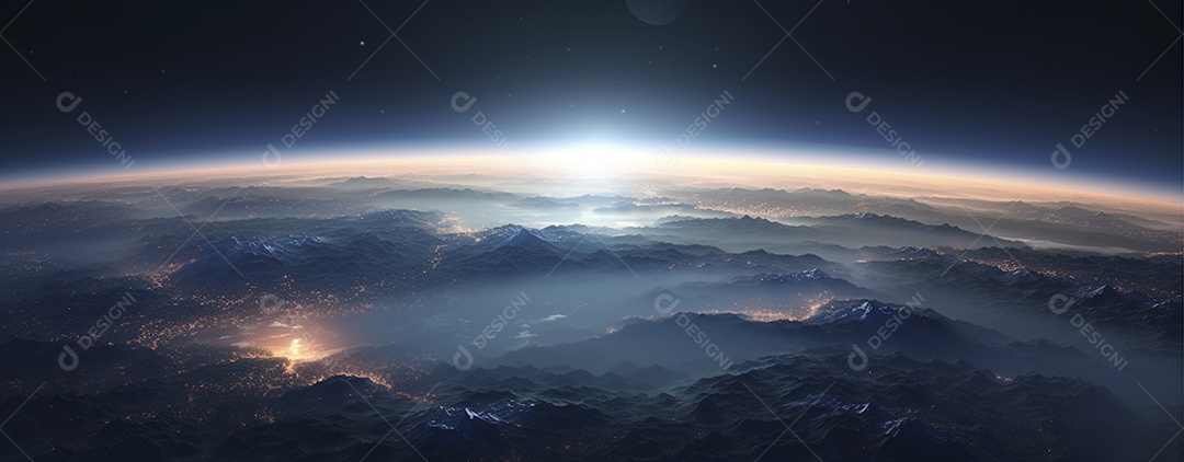 Amanhecer nascendo sobre uma terra no espaço sideral