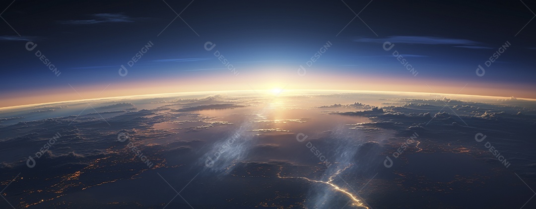 Amanhecer nascendo sobre uma terra no espaço sideral