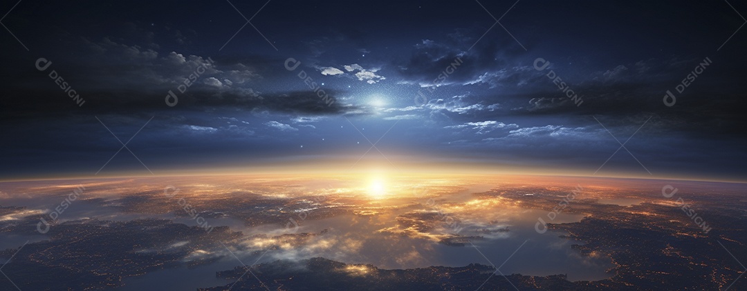 Amanhecer nascendo sobre uma terra no espaço sideral