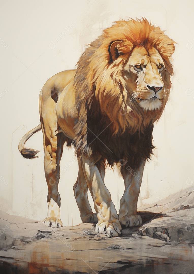 Desenho de um Leão andando por uma tela