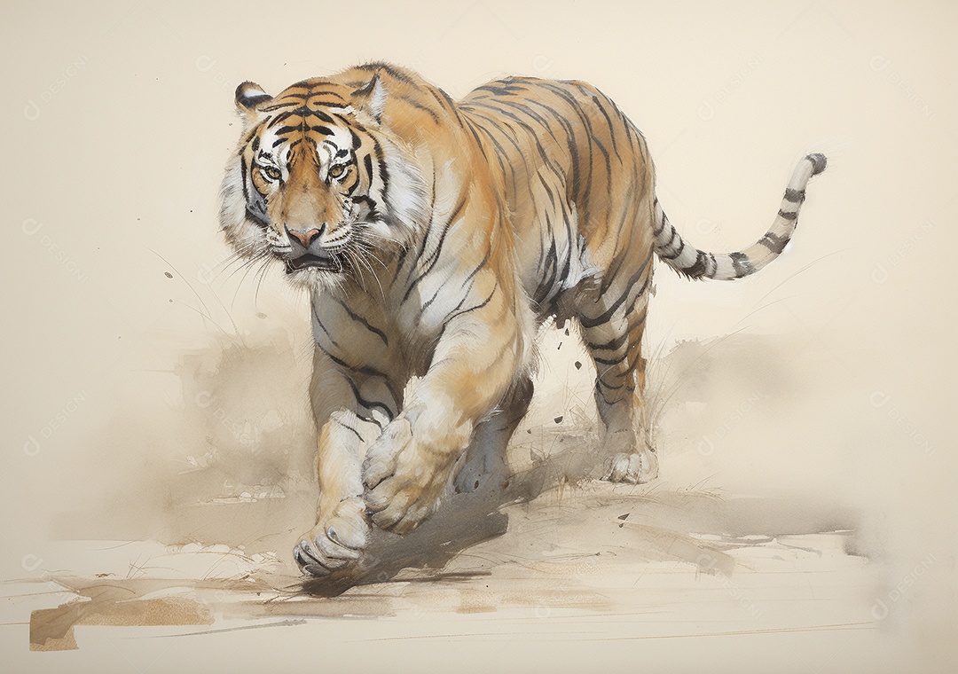 Desenho de um tigre andando por uma tela