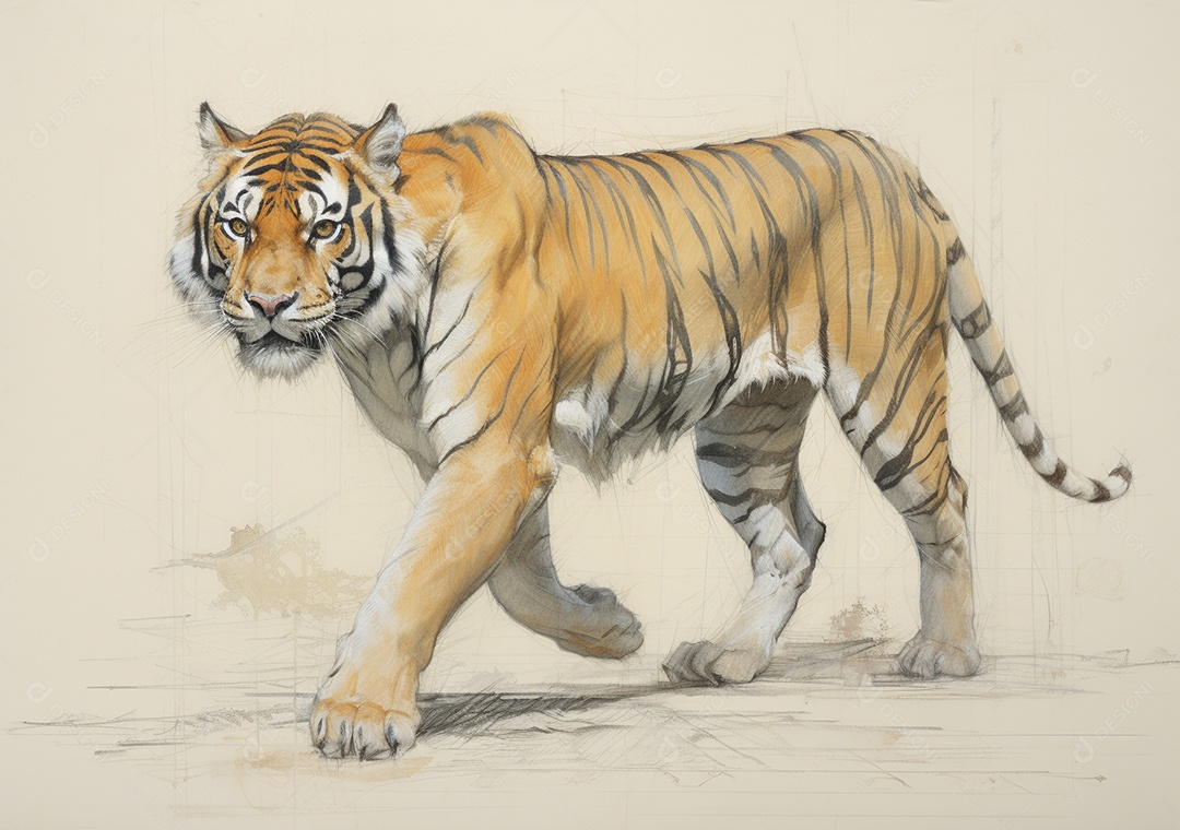 Desenho de um tigre andando por uma tela