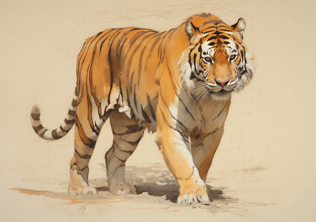 Desenho de um tigre andando por uma tela