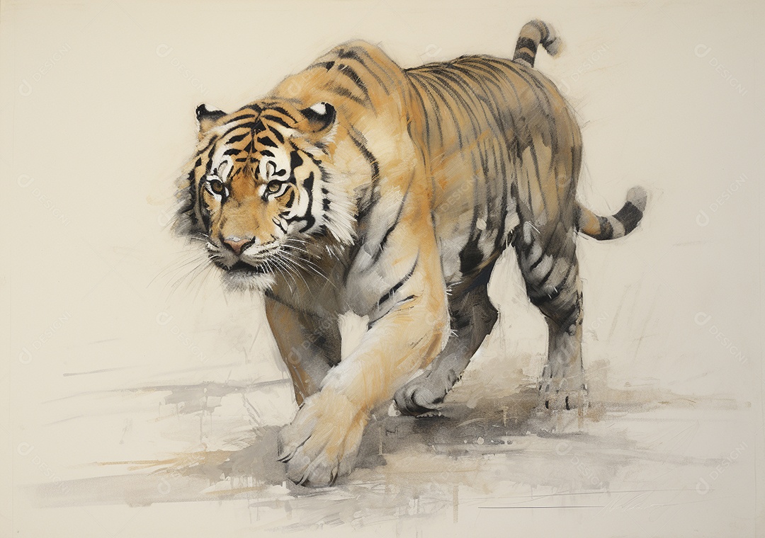 Desenho de um tigre andando por uma tela