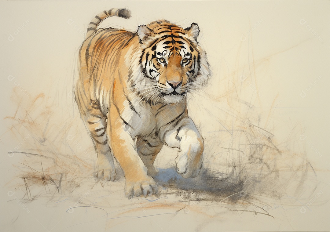 Desenho de um tigre andando por uma tela