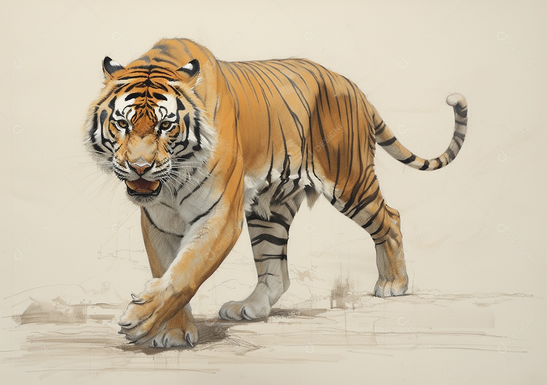 Desenho de um tigre andando por uma tela