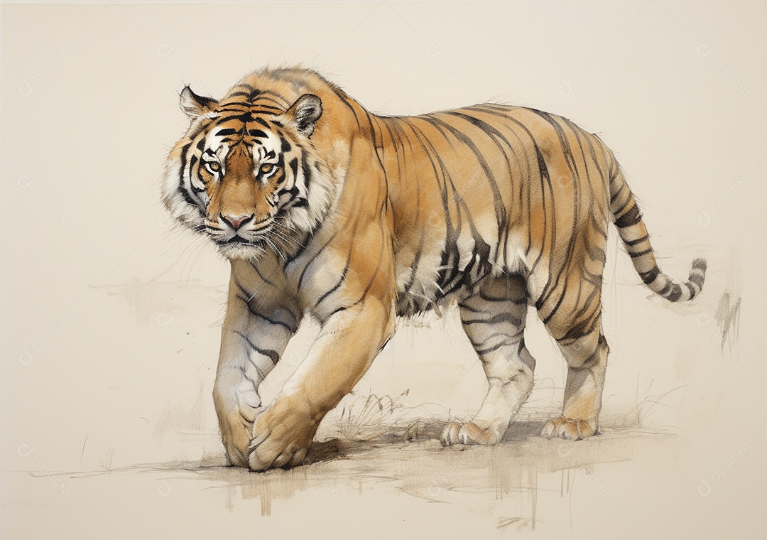 Desenho de um tigre andando por uma tela