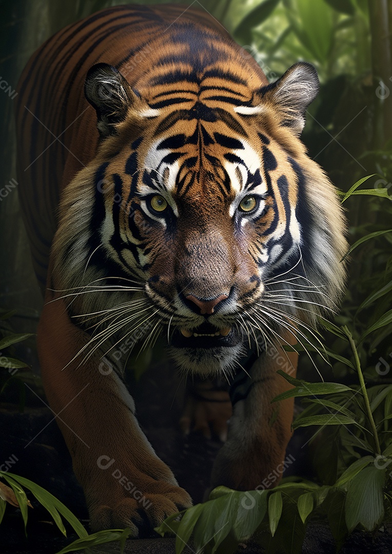 Encontro feroz na selva encantadora com o tigre