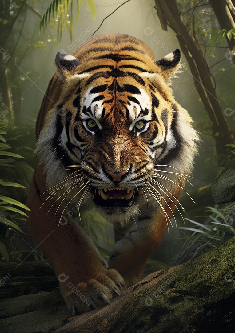 Encontro feroz na selva encantadora com o tigre