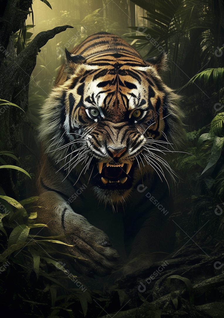 Encontro feroz na selva encantadora com o tigre