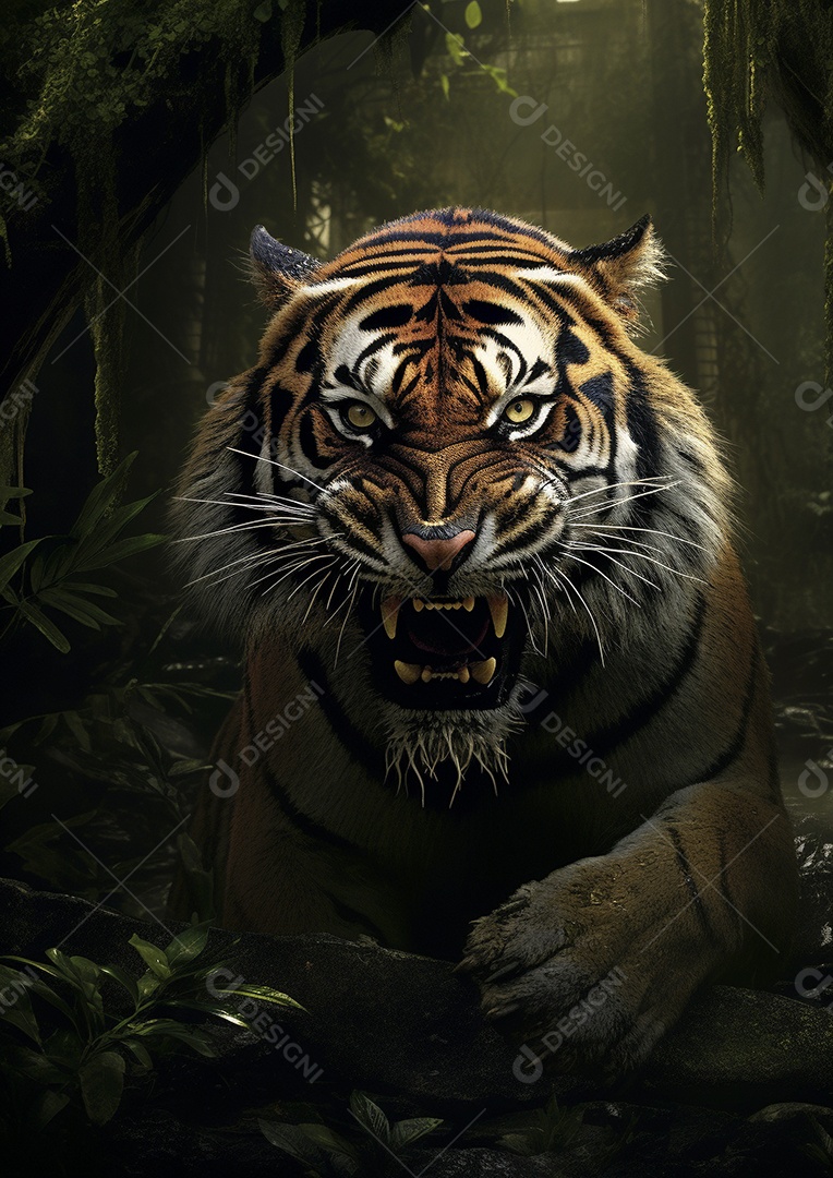 Encontro feroz na selva encantadora com o tigre