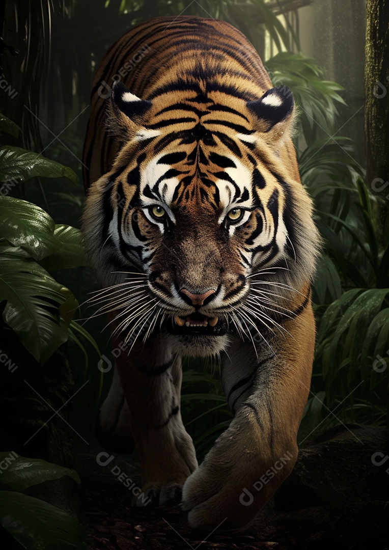 Encontro feroz na selva encantadora com o tigre