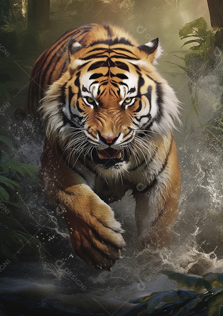 Encontro feroz na selva encantadora com o tigre