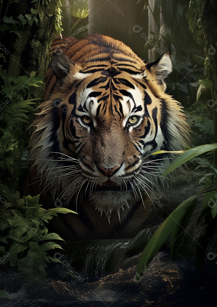 Encontro feroz na selva encantadora com o tigre