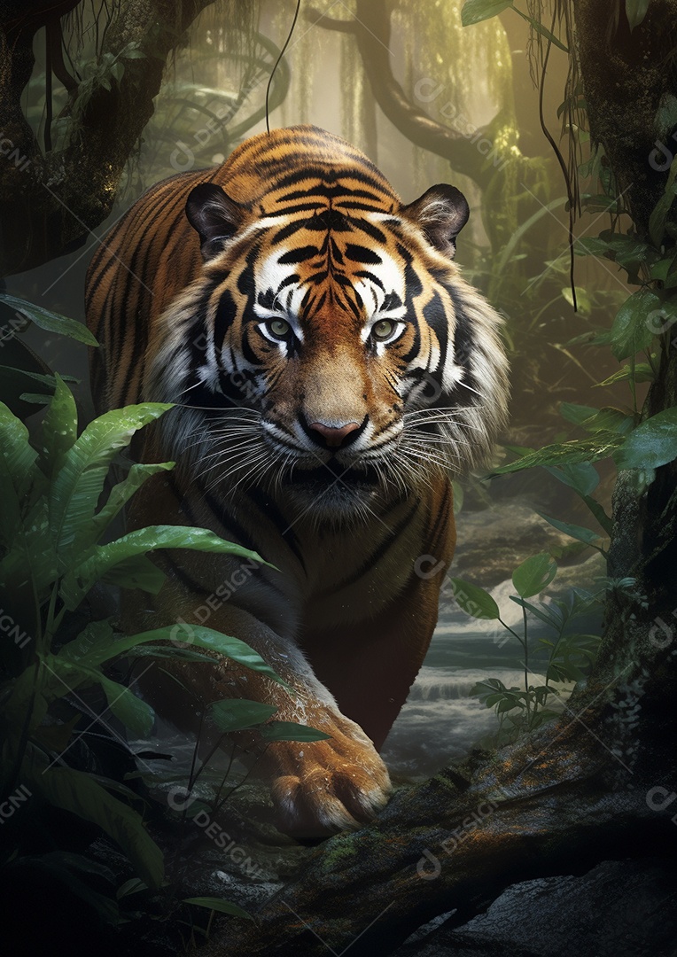 Encontro feroz na selva encantadora com o tigre