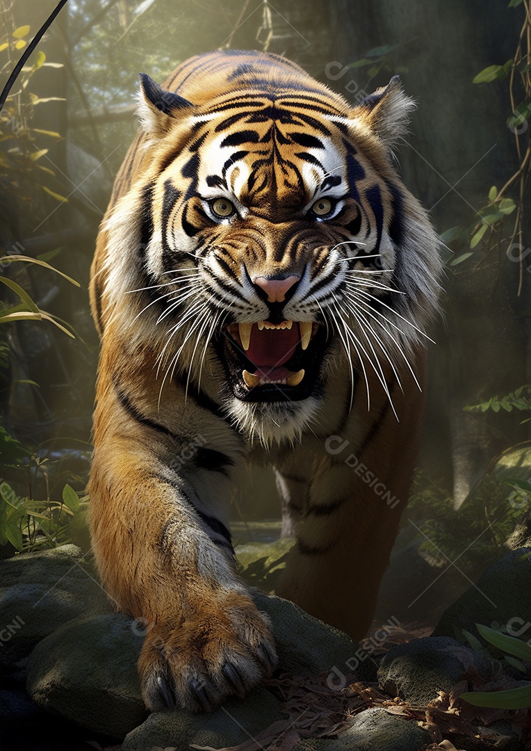 Encontro feroz na selva encantadora com o tigre