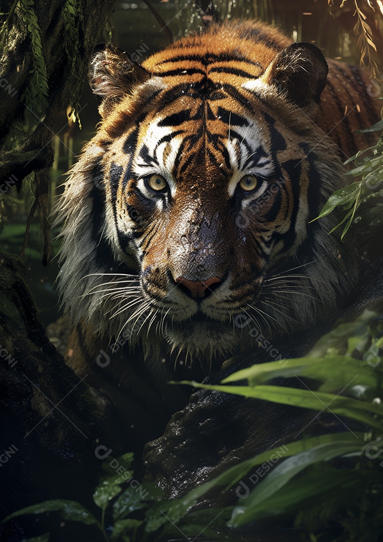 Encontro feroz na selva encantadora com o tigre