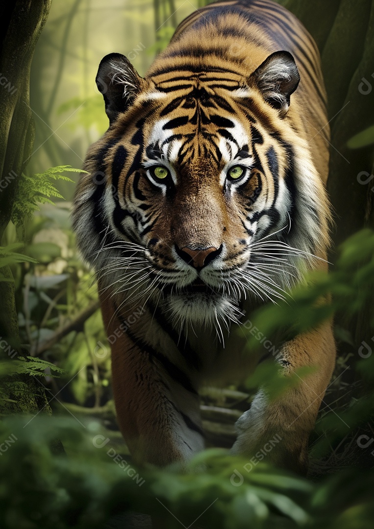 Encontro feroz na selva encantadora com o tigre