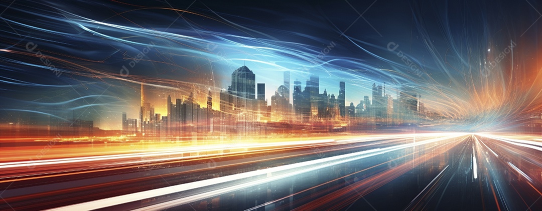 Tráfego na estrada com trilhas leves à noite