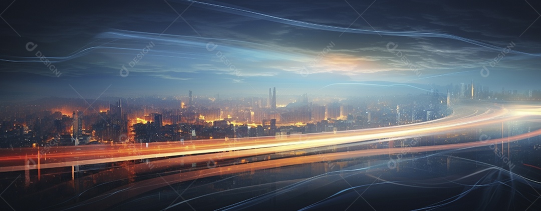 Tráfego na estrada com trilhas leves à noite