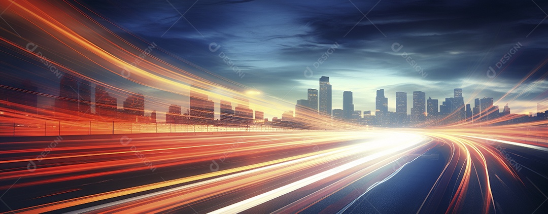 Tráfego na estrada com trilhas leves à noite