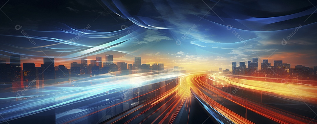 Tráfego na estrada com trilhas leves à noite