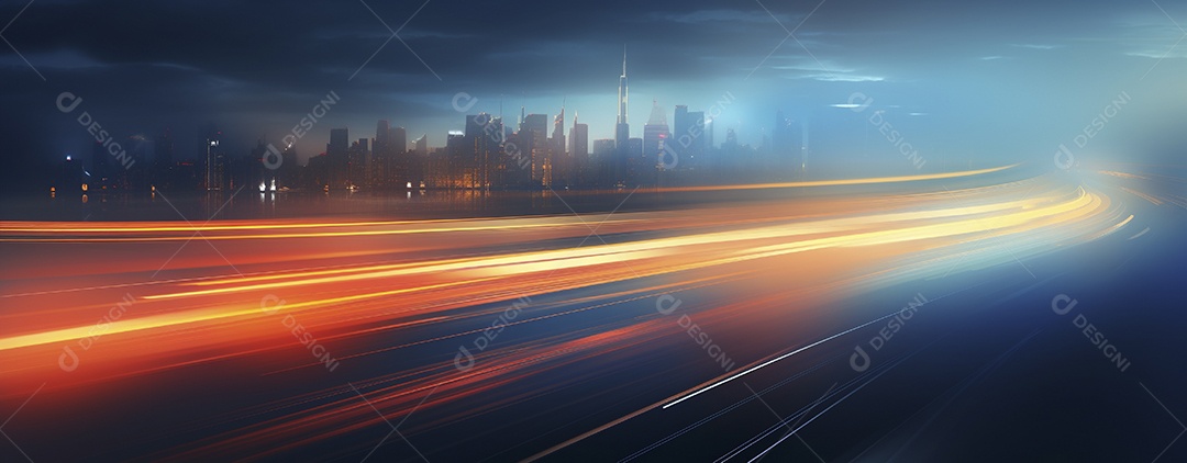 Tráfego na estrada com trilhas leves à noite