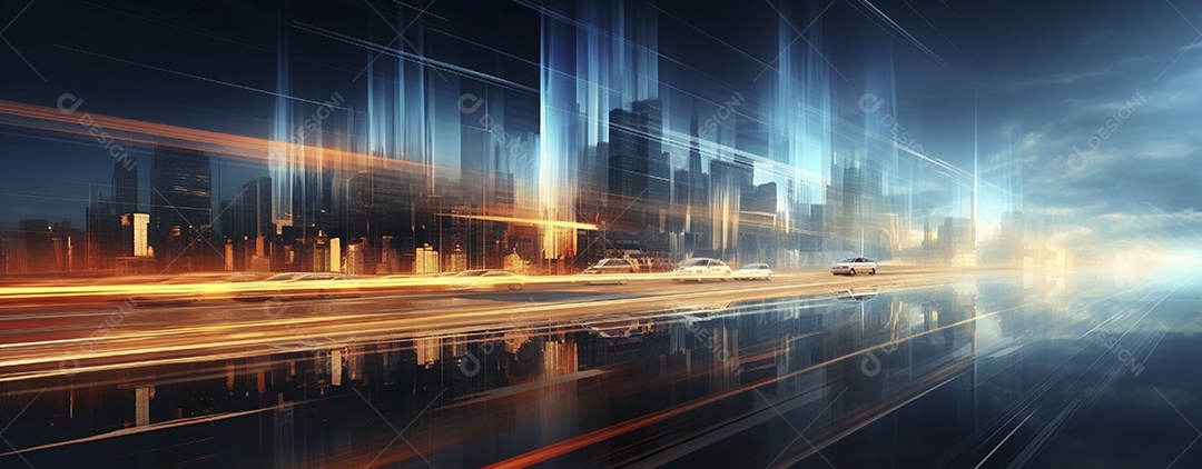 Tráfego na estrada com trilhas leves à noite