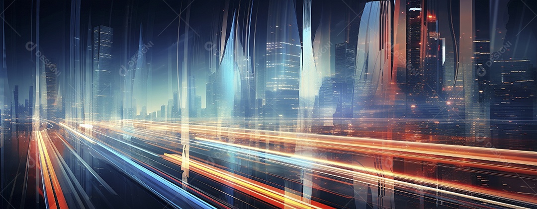 Tráfego na estrada com trilhas leves à noite