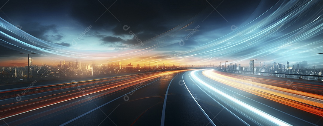 Tráfego na estrada com trilhas leves à noite