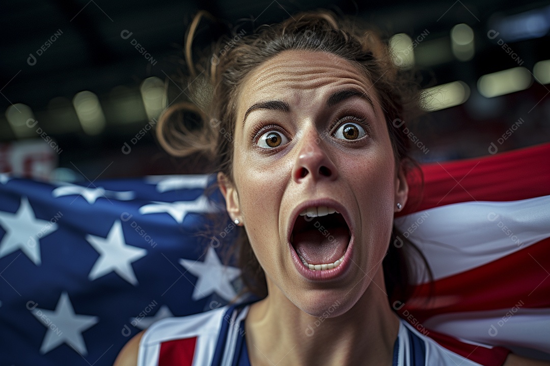 Visão aproximada fãs de futebol americanas surpresas com cores de bandeira